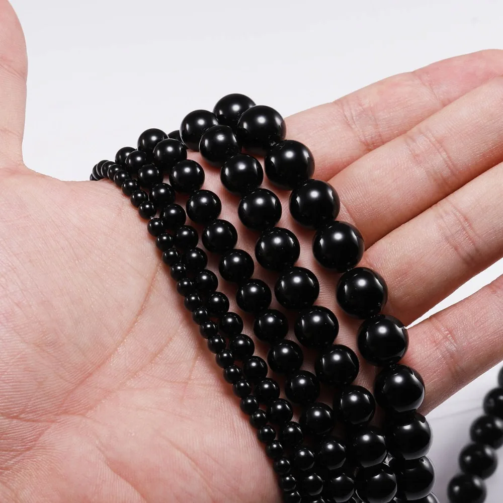 1strand/lot 4 6 8 10 12 mm Natural Stone Smooth Glisten Black Glass Bead Loose Spacer Bracelet Beads Supplier For Jewelry Making - купить по