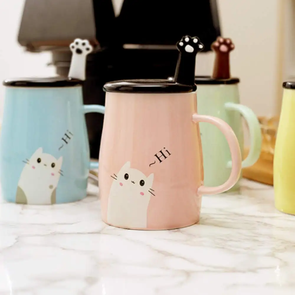 Розовый милый кот Кружка Керамическая кофейная чашка с котенком из нержавеющей