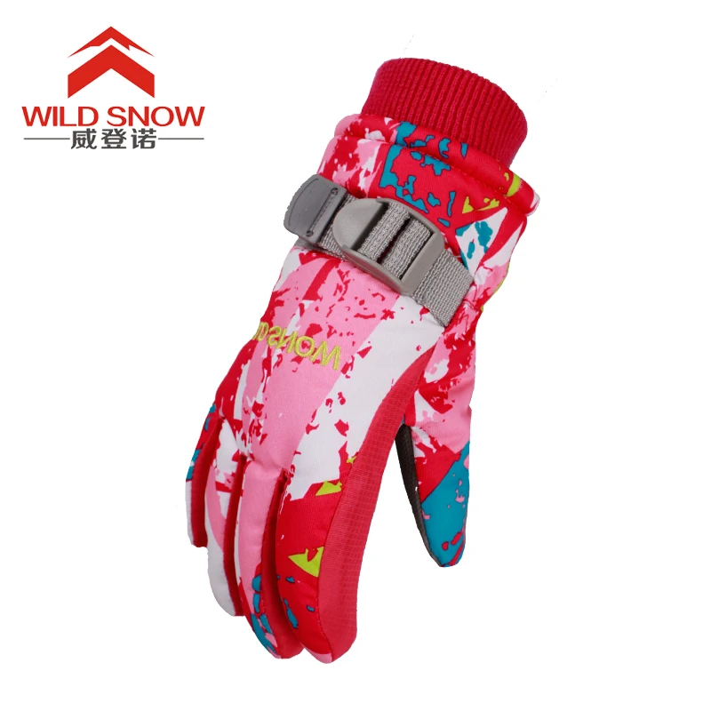 Детские лыжные перчатки WILD SNOW для сноуборда зимние водонепроницаемые девочек с