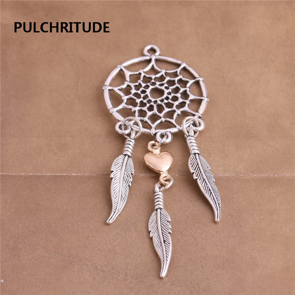 PULCHRITUDE 5 шт./лот металлическая античная бронза Серебряное перо Синий Ловец снов