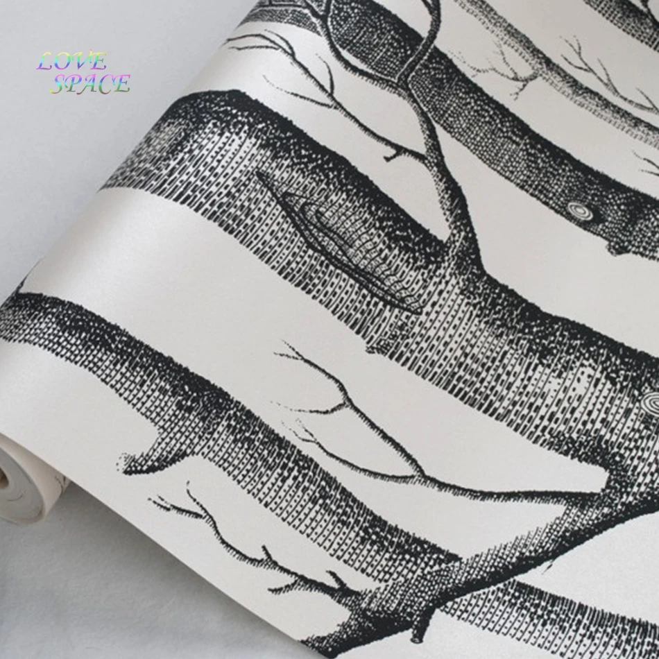 

Birch Tree Woods Modern Wall Stickers Plain Forest Design Black White Wall Paper for Living Room Bedroom Sofa Background