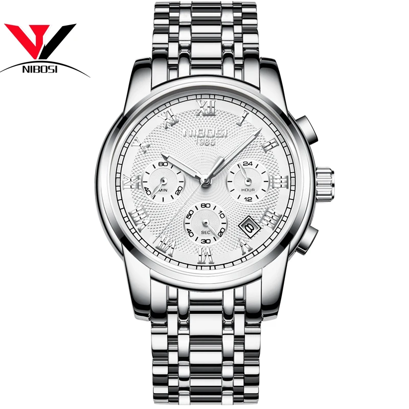 Часы наручные мужские серебристые водонепроницаемые аналоговые кварцевые |