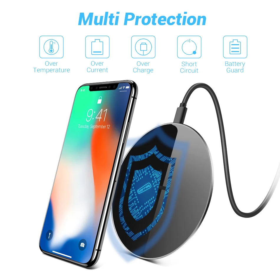 Qi Беспроводное зарядное устройство для iPhone X XS Max 8 Plus тонкий Быстрый 10 Вт USB