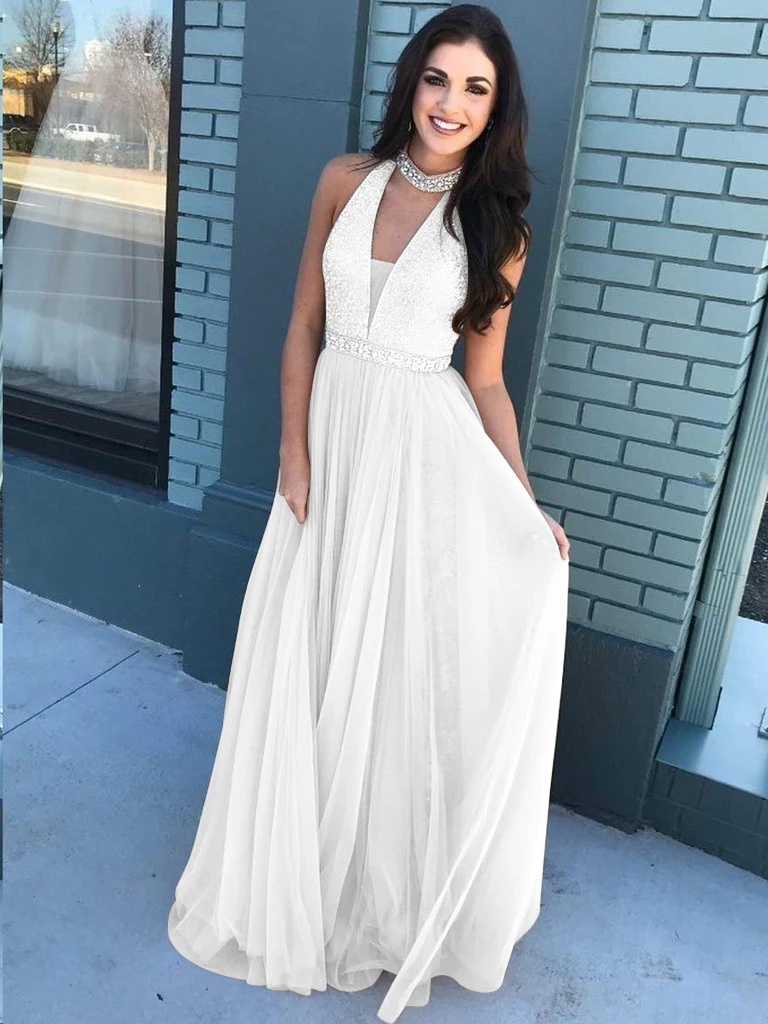 Robe de soiree сексуальное длинное платье с лямкой на шее расшитое блестками недорогое