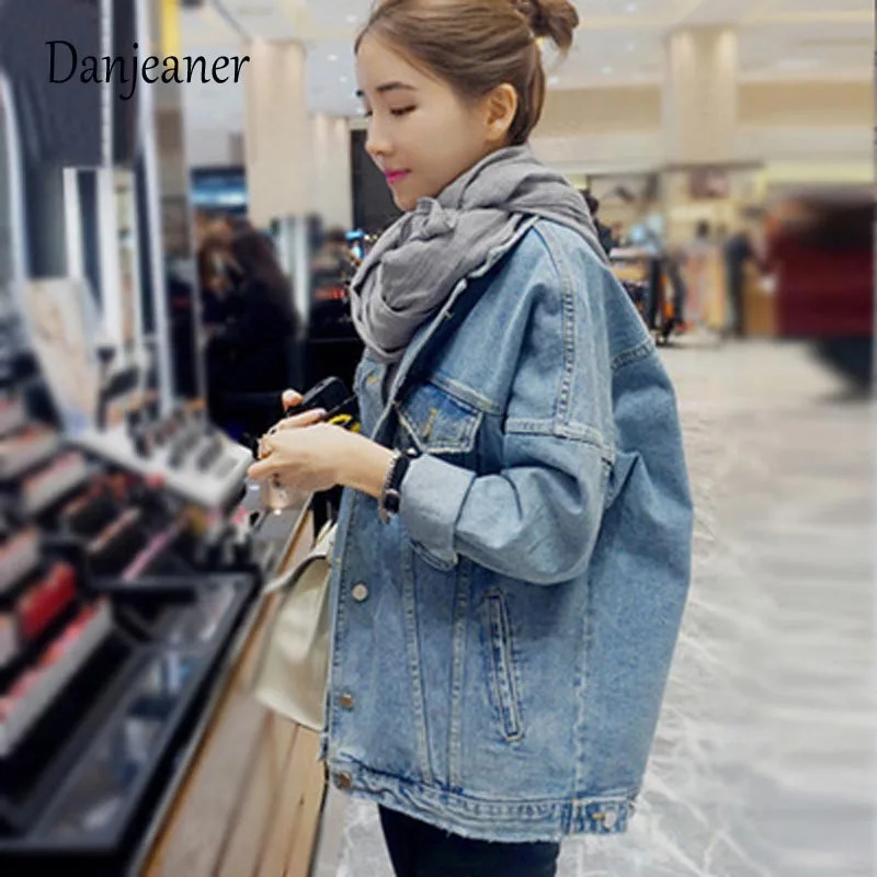 Женская джинсовая куртка Danjeaner Повседневная Свободная с отложным воротником и
