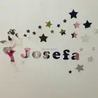 Пользовательская наклейка с именем Феи девушка со звездами объемное слово Настенная Наклейка для комнаты детская акриловая зеркальная поверхность блестящий подарок