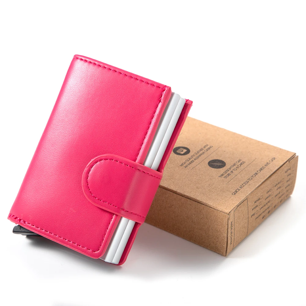 

RFID Blocking Soft Leather Twin Credit Card Holder Aluminum Metal Business ID Cardholder Card Case Mini Wallet for Men Women