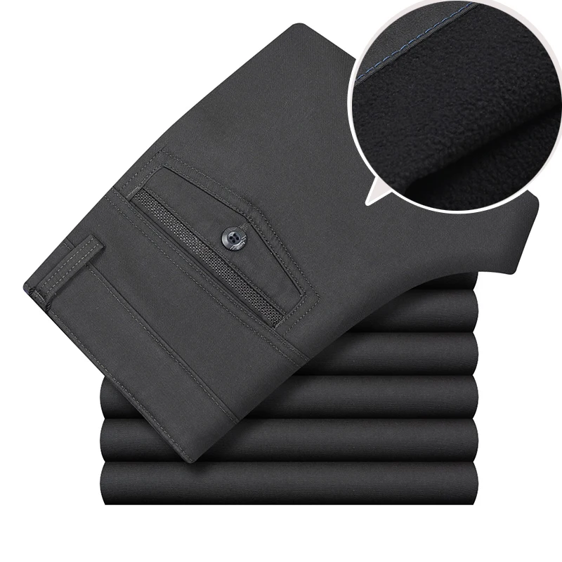 Мужские зимние Утепленные повседневные брюки свободные прямые флисовые длинные брюки с высокой талией