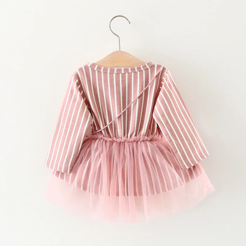 Summer baby dress Stripe Dresses Collar toddler girl clothing for girls Birthday Dress with the floral bag | Детская одежда и