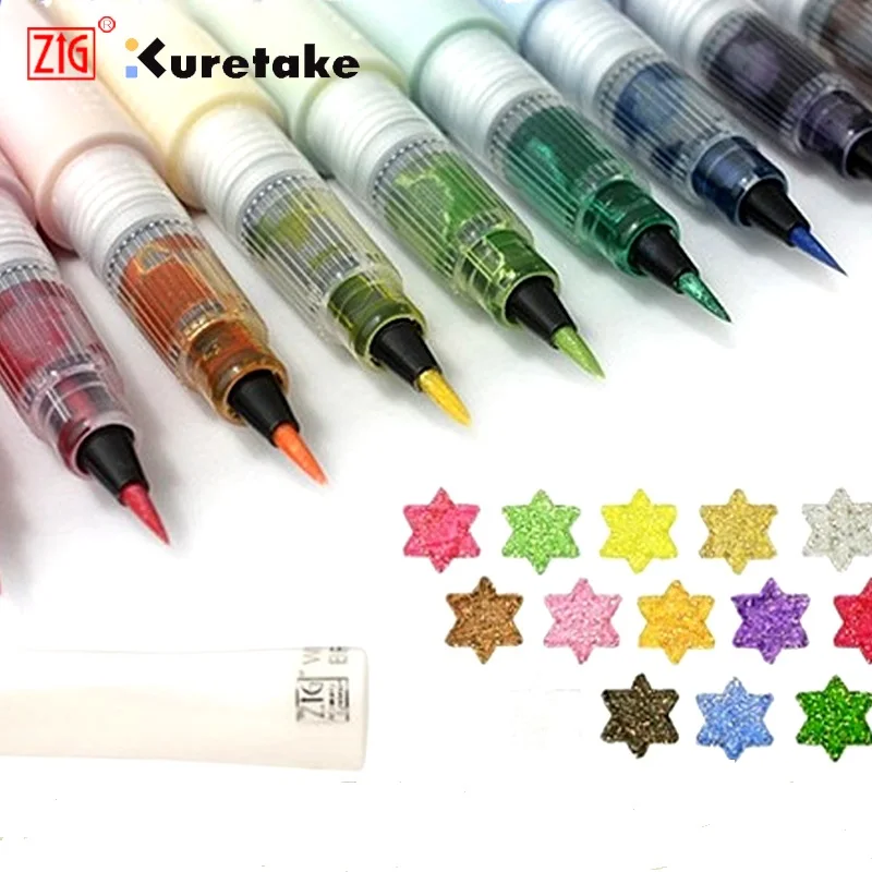 Original Kuretake Zig wink of stella brush pen multicolor shiny colored soft glitter brush gift 2pcs/lot