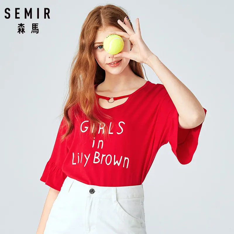 SEMIR 100% хлопок принт Женская футболка Повседневный стиль расклешенный рукав