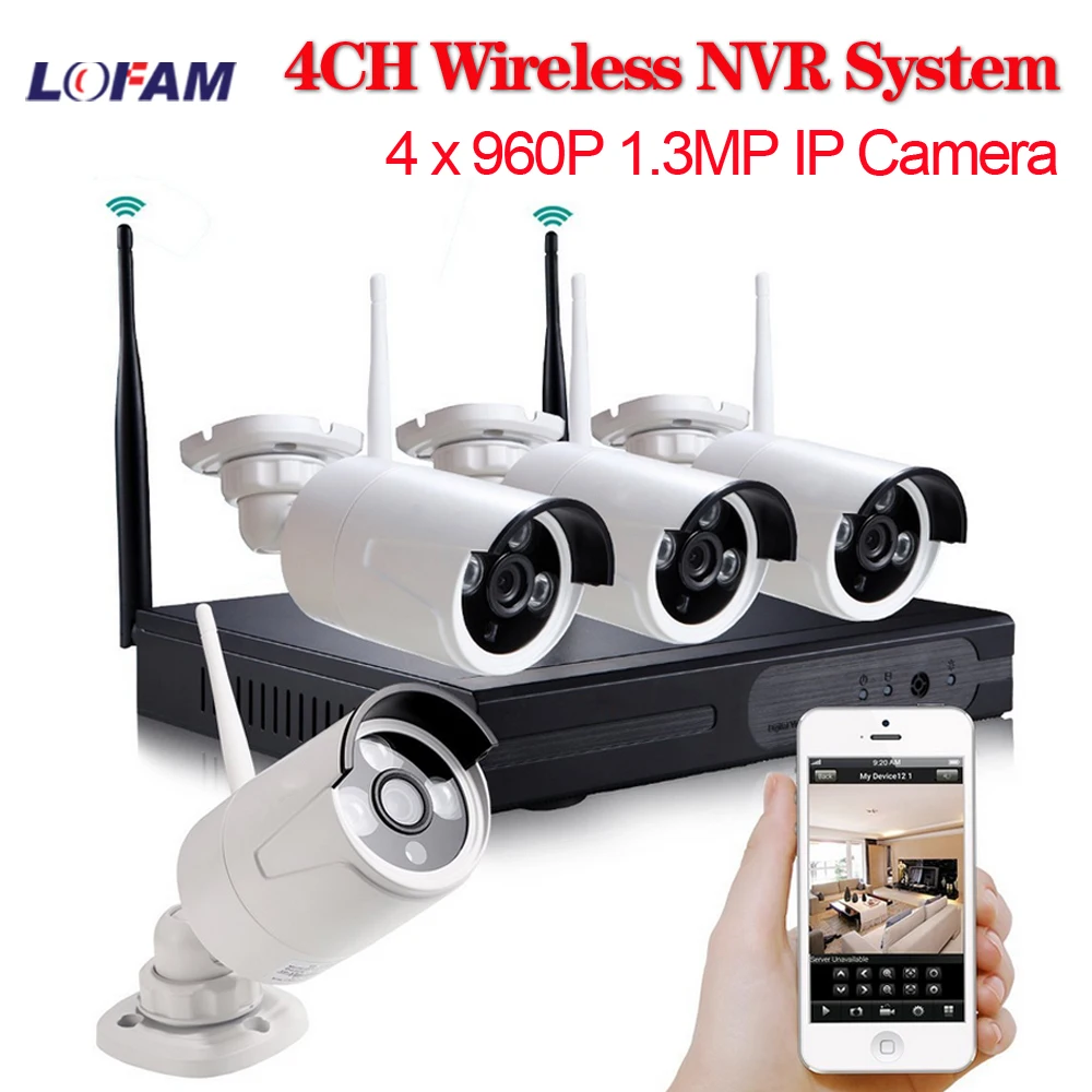 LOFAM Беспроводная система видеонаблюдения 960P 4CH 1.3MP IP-камера водонепроницаемая