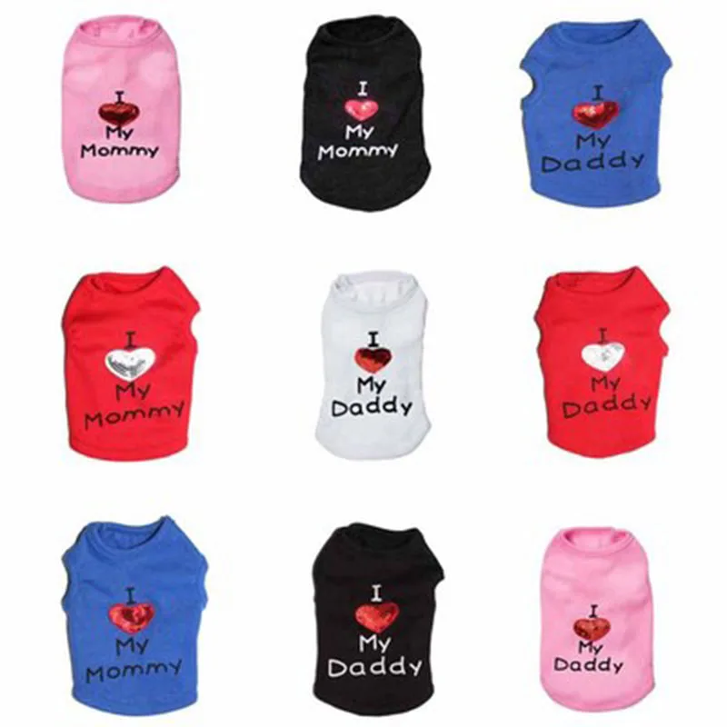 Милые модные жилеты для собак из полиэстера футболка с надписью I Love Daddy Mommy Одежда
