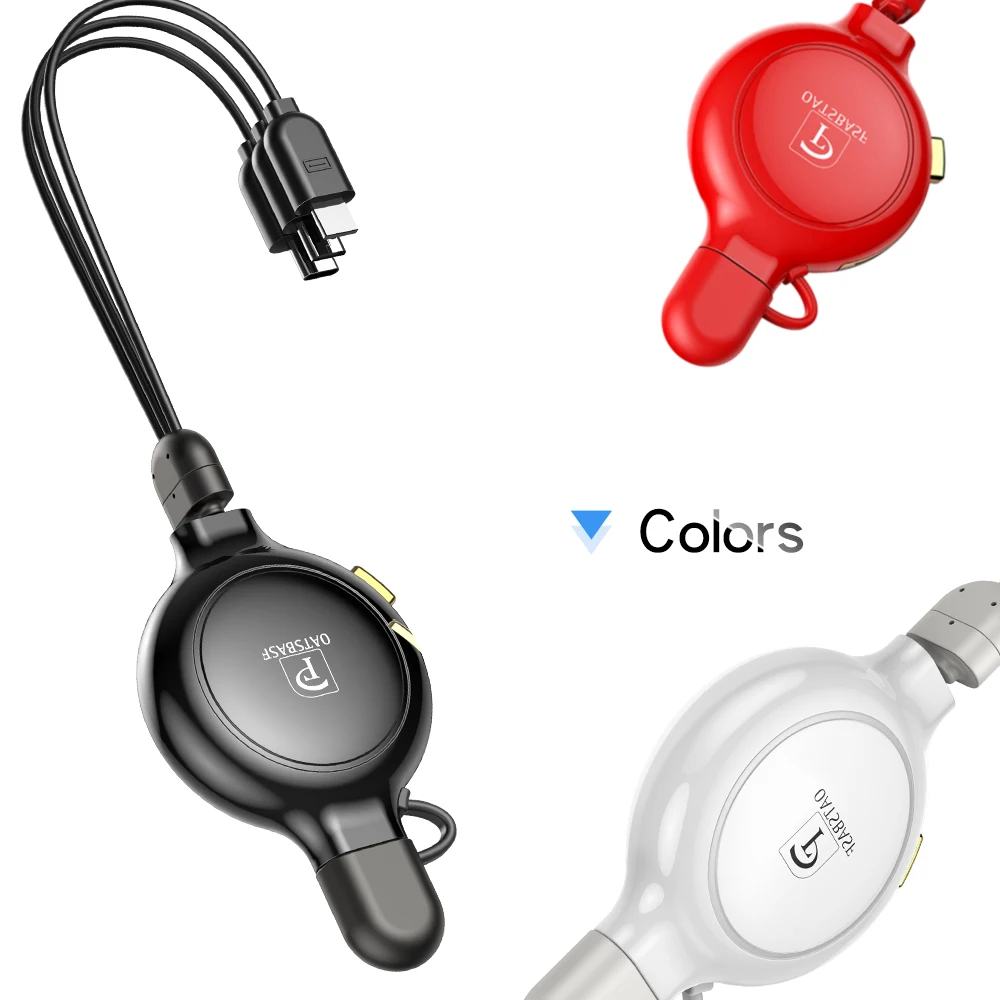 

Oatsbasf 3 In 1 Micro Usb Type C Retractable Cable For IPhone 7 8 X XS USB Charging Charger Cable for redmi note 7 huawei p20