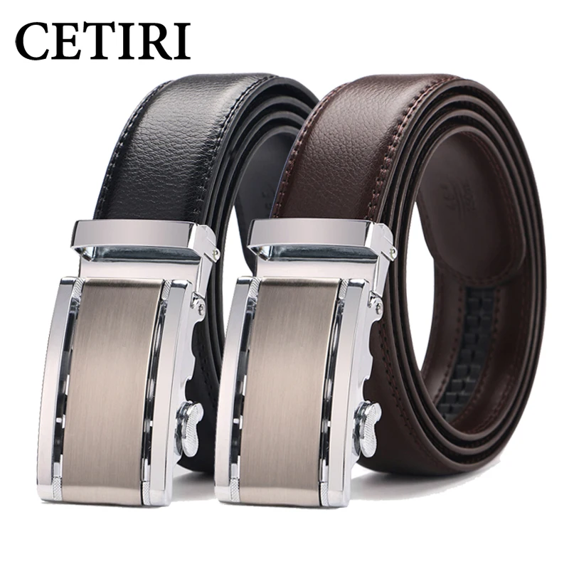 

CETIRI Mens Belts Designer Belts Men High Quality Cow Genuine Leather Automatic Buckles Ratchet Belts For Men Brown 110- 140 cm