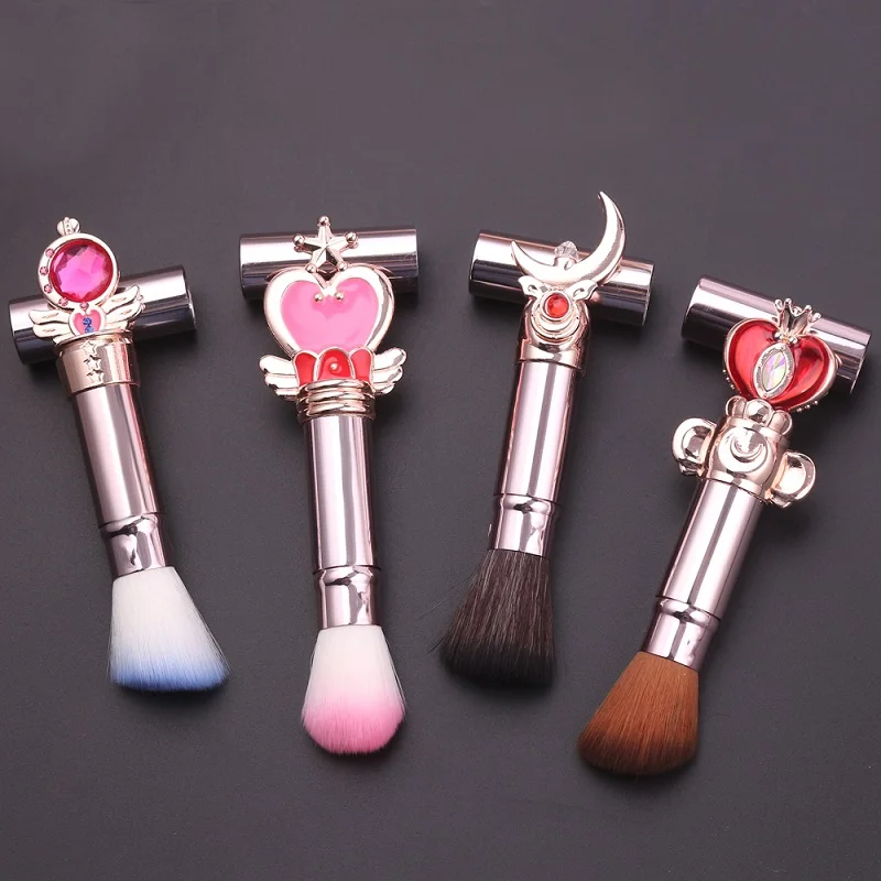 rose gold 4pcs Выдвижные Кабуки Румяна аниме кисти для макияжа 4 стиля Сейлор Мун Brochas Maquillaje Косметические кисти для макияжа - Handle Color: rose gold 4pcs