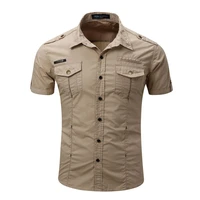 high quality mens cargo shirt men casual shirt solid short sleeve shirts work shirt with wash standard us size 100 cotton