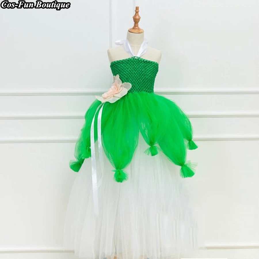 Princess Tiana And The Frog Tutu Dress Handmade Fancy Ball Gown Costume Children Girl Green&ampWhite Birthday Party | Детская одежда и