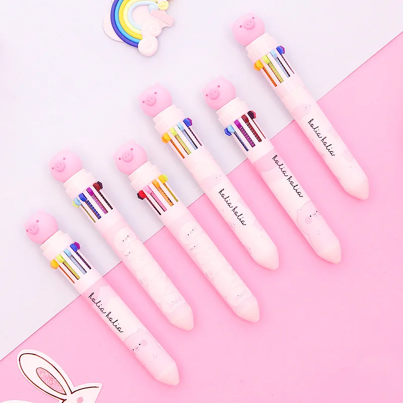 Симпатичная piggy 10 Цветов шариковая ручка цветная ручка для рисования Kawaii розовая пресс разноцветная ручка школьные принадлежности канцелярский подарок для студента