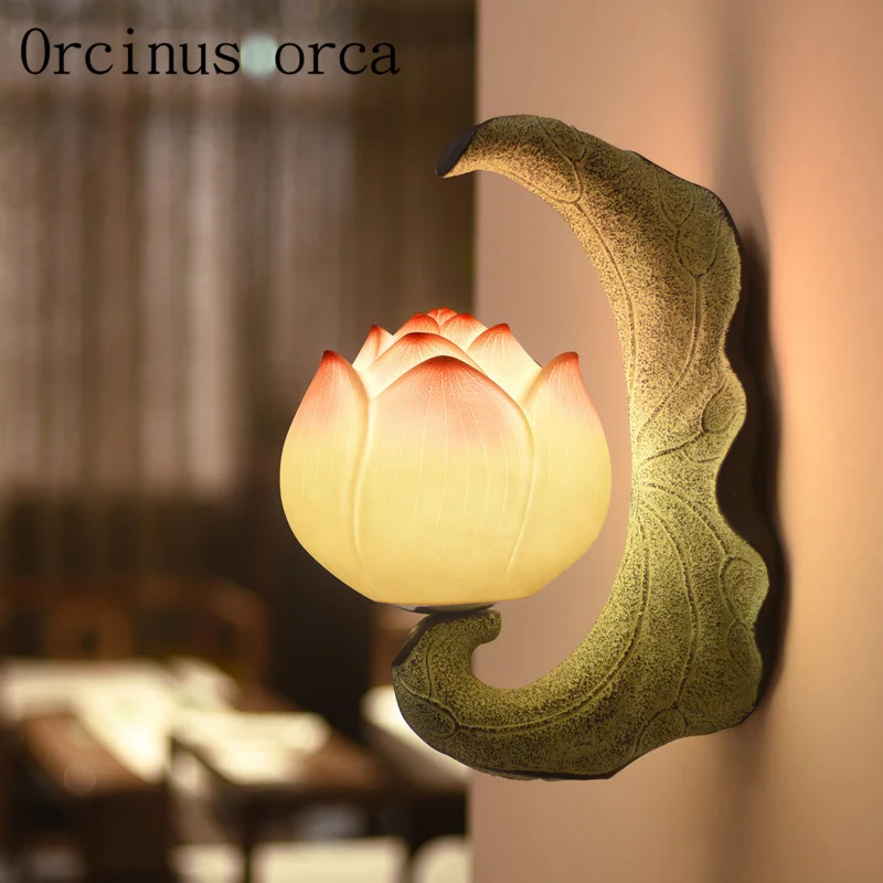 Новый китайский настенный светильник lotus для учебы спальни прохода двора балкона