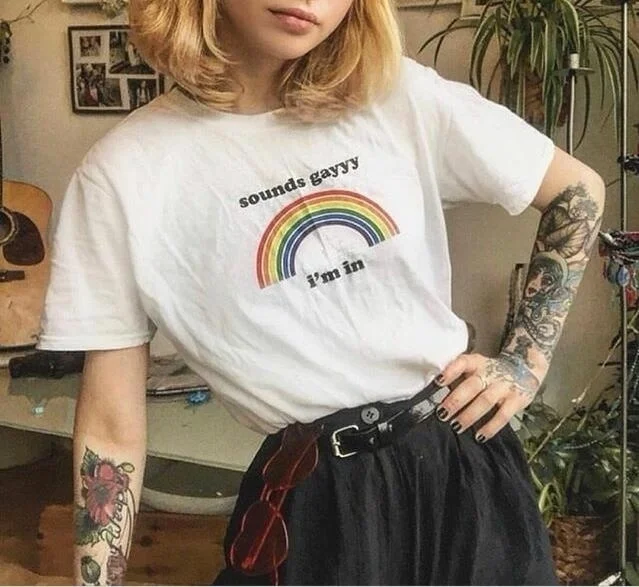 Fashionshow-JF Sounds Gayyy I'm in Rainbow футболка с надписью для мужчин и женщин коротким