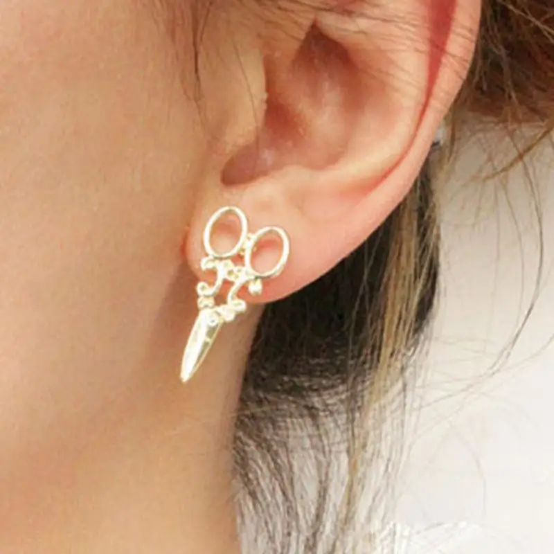 

Women Girl's Punk Scissors Shape Design Ear Studs Earrings Creative Gold Color Scissors Stud Earrings Fashion Jewelry