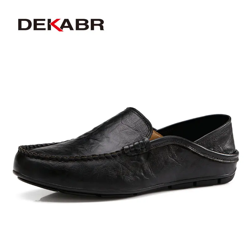 01 Black Мужские кожаные туфли на плоской подошве DEKABR, желто-коричневая кожаная дизайнерская удобная повседневная обувь ручной работы, с мягкой подошвой, размеры 38-46, лето - Цвет: 01 Black
