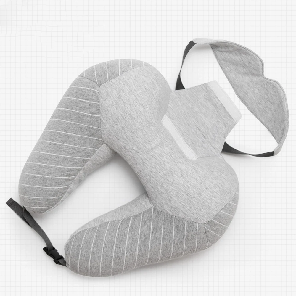 Light grey Новая модная u-образная Автомобильная подушка для шеи+ маска для глаз, клетчатая поясная подушка для путешествий, подушка для самолета, автомобиля, офиса, сна, домашняя подушка для шеи - Цвет: Light grey