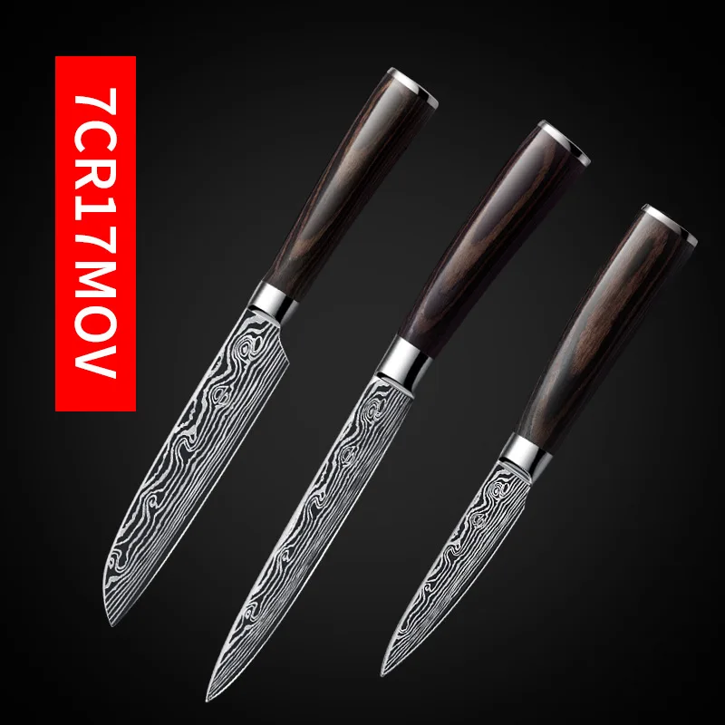 Кухонные ножи Дамасские вены из нержавеющей стали цветные деревянные ручки для