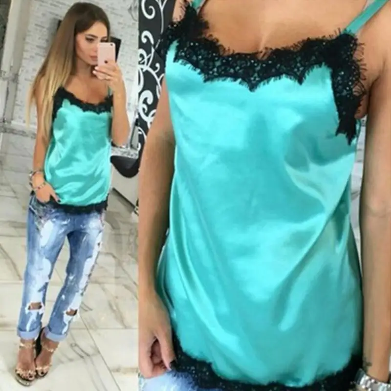 2018 New Hot Sale Woman Vest Summer Sexy Slim Casual Ladies Multicolored Lace Sleeveless Camisole Pajamas | Женская одежда