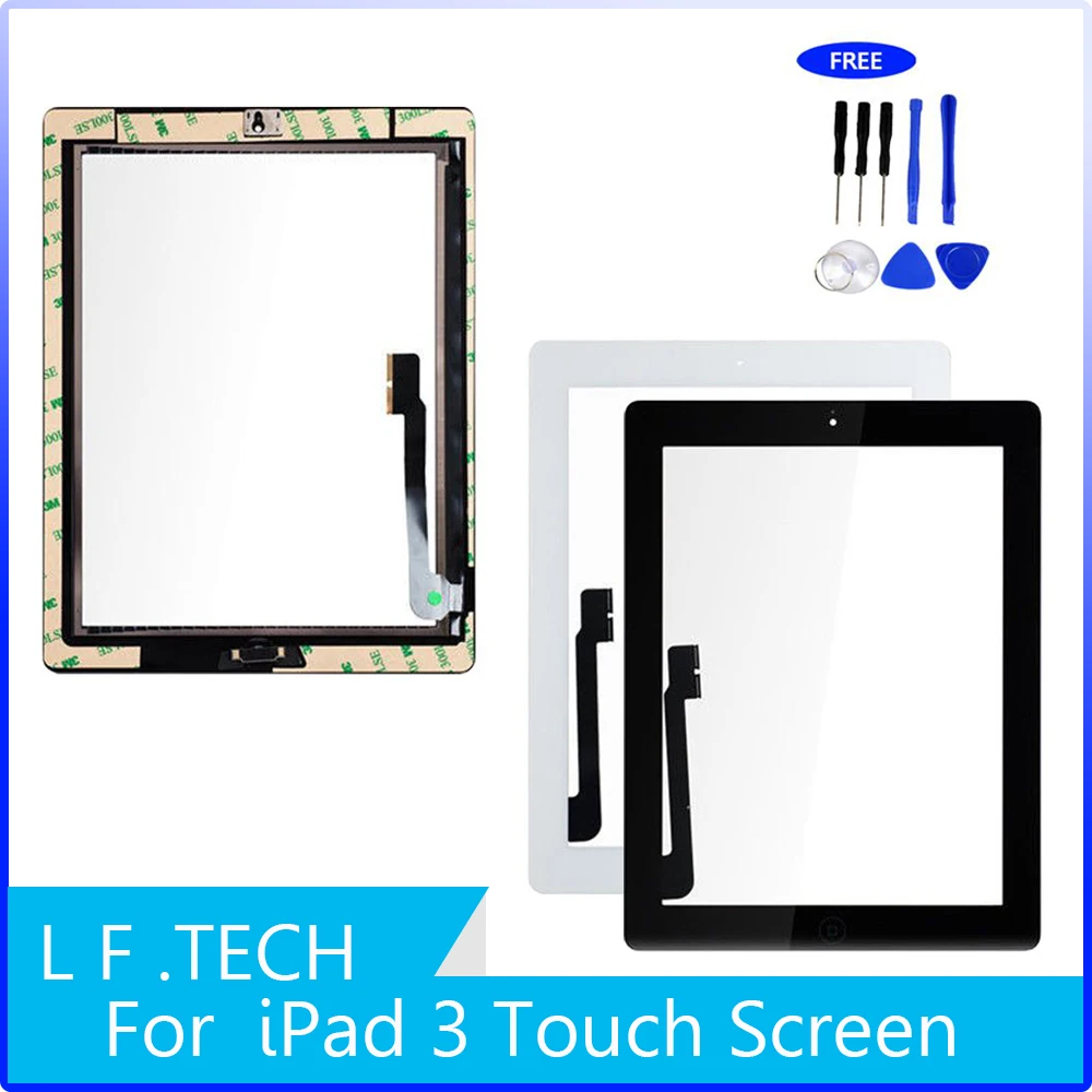 Сенсорное стекло дигитайзера для iPad 3 с сенсорной кнопкой, клеевой лентой и креплением A1416 A1403 A1430.
