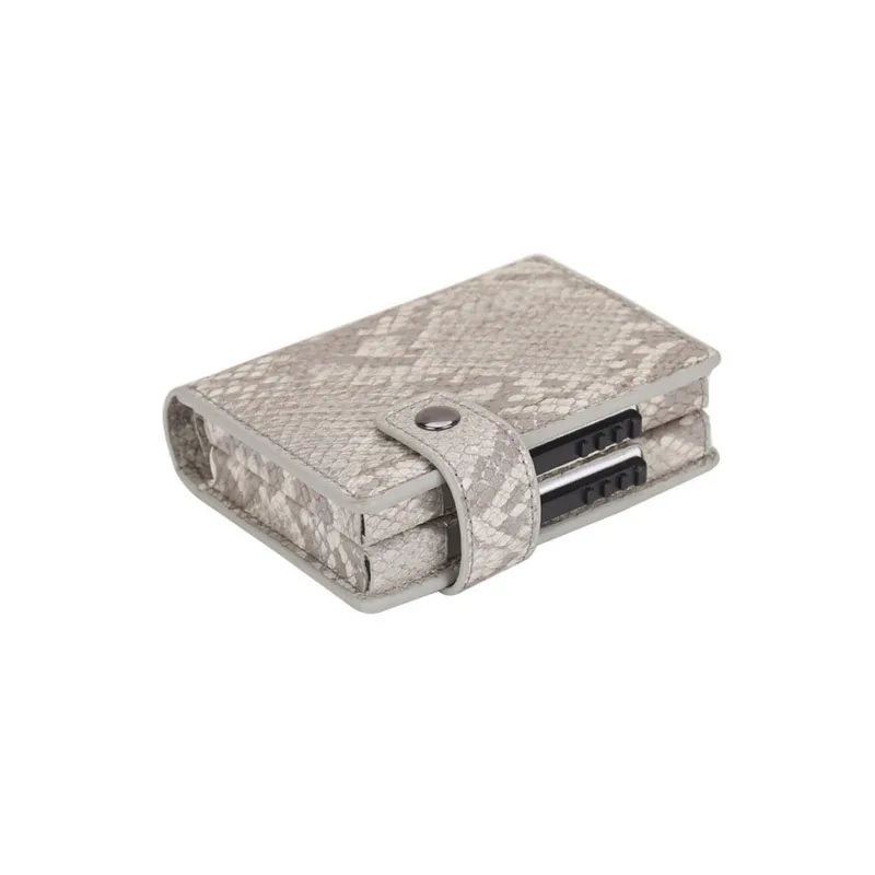 grey snake skin Мужской кошелек из искусственной кожи с двойной металлической RFID, чехол для кредитных карт, держатель для 12 карт, кошелек с алюминиевой блокировкой, Женский мини-кошелек в винтажном стиле - Цвет: grey snake skin