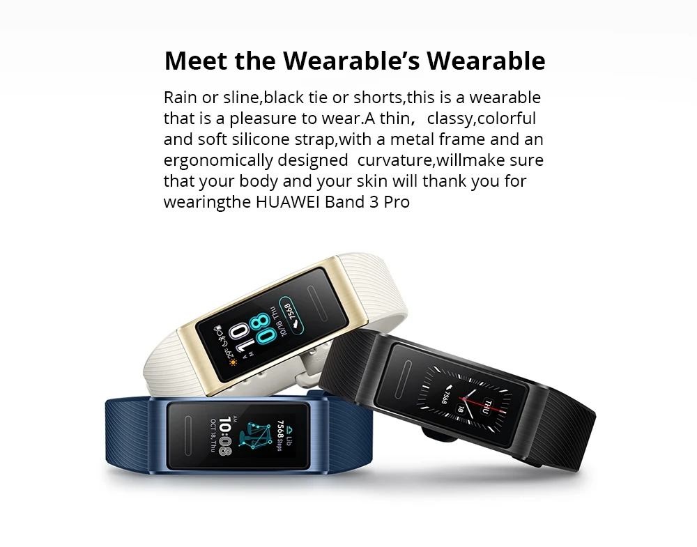 Huawei Band 3 Pro gps Amoled 0,95 'Полноцветный Сенсорный Водонепроницаемый металлический браслет для плавания с датчиком сердечного ритма и сна