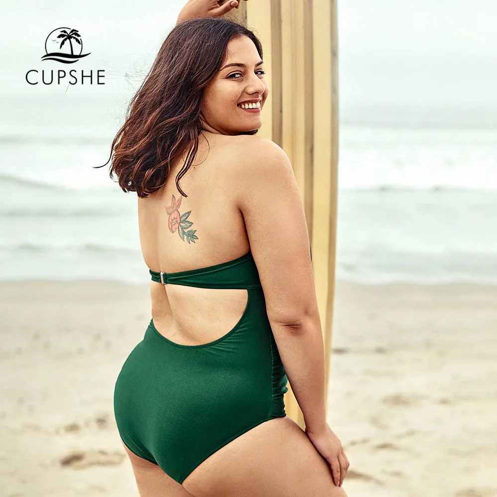 CUPSHE Плюс Размер Холтер цельный купальник морские водоросли цветные сексуальные