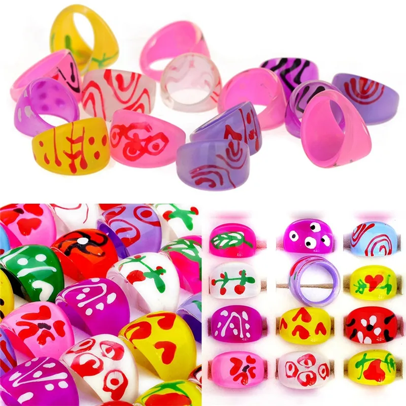 10 шт. оптом Разноцветные Детские Кольца из смолы новый дизайн ювелирные изделия