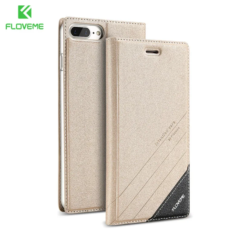 Gold NEW Floveme кошелек case для iphone 6 coque флип случаях магнитный держатель карты phone leather case for iphone 7 plus case чехол на айфон 66s 7 Plus чехол бизнес- кошелек для мужчин и женщин - Цвет: Gold