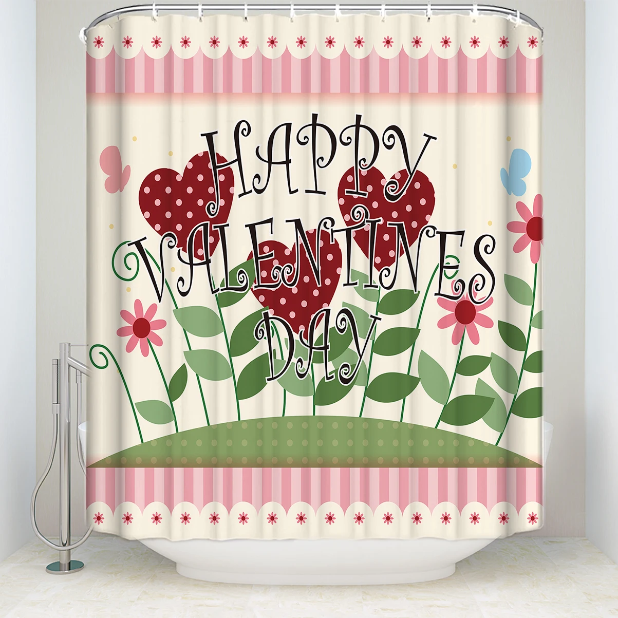 В форме сердца Цветы Счастливый День Святого Валентина занавеска для душа