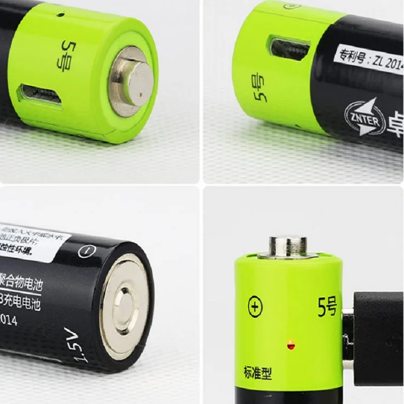 ZNTER 4 шт./компл. AA Аккумуляторная батарея 1 5 V 2A 1250mAh USB зарядка литиевая с кабелем Micro