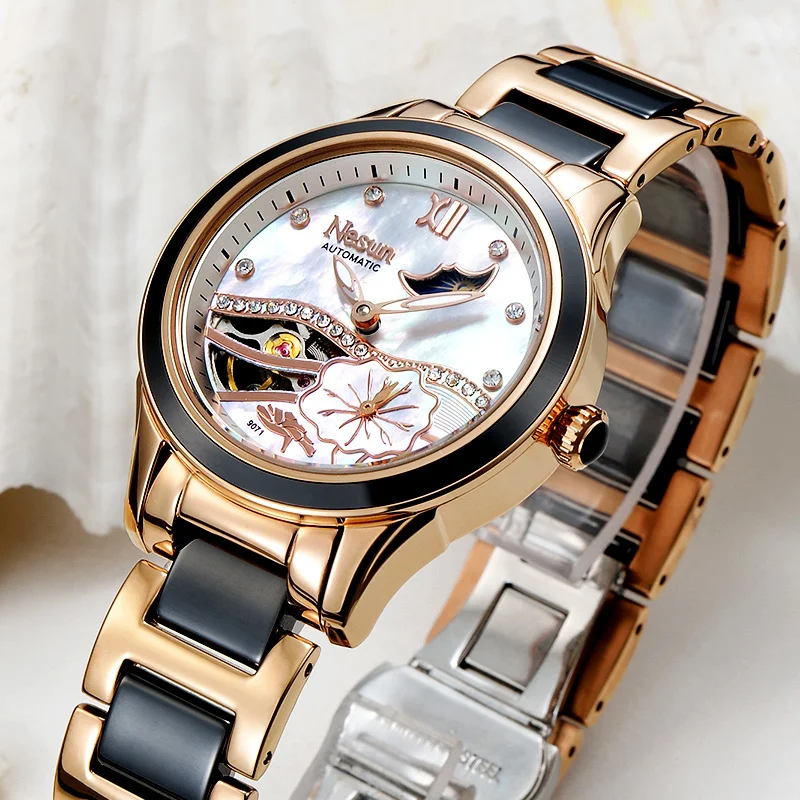 Новинка Switzerland Nesun Hollow Tourbillon женские часы люксовый бренд Автоматические наручные