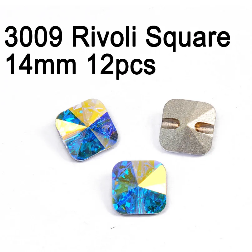 Square 14mm 12pcs Кристалл AB Rivoli квадратные пуговицы отверстия стразы пришить на кнопку DIY ремесло для ювелирных изделий одежды диван костюм для гимнастики - Color: Square 14mm 12pcs