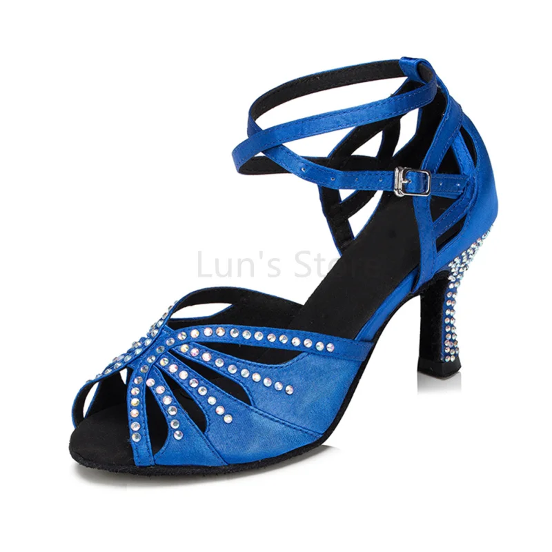 Женские атласные туфли для бальных танцев серебристые телесные черные синие