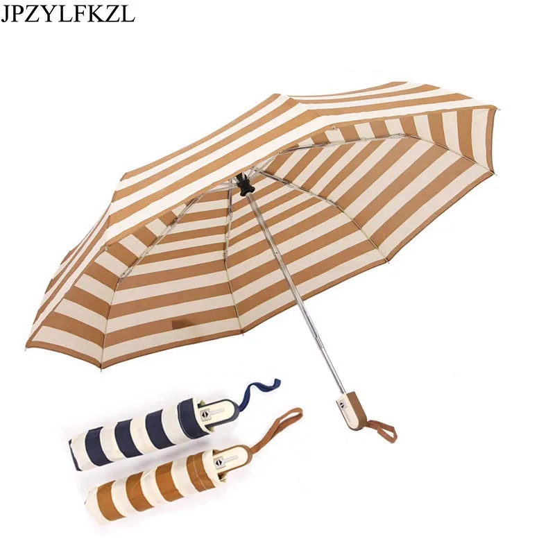 

JPZYLFKZL Automatic 8K Men Women's Fashion Stripes Lattice Sunshade UmbrellaAnti-UV Windproof Three Folding Umbrella Corporation