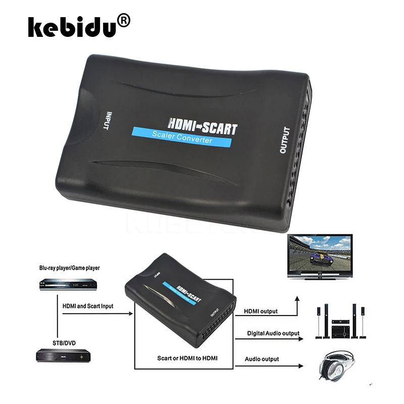 Конвертер видео и аудио kebidu 1080P HDMI в SCART высококлассный адаптер AV сигнала HD
