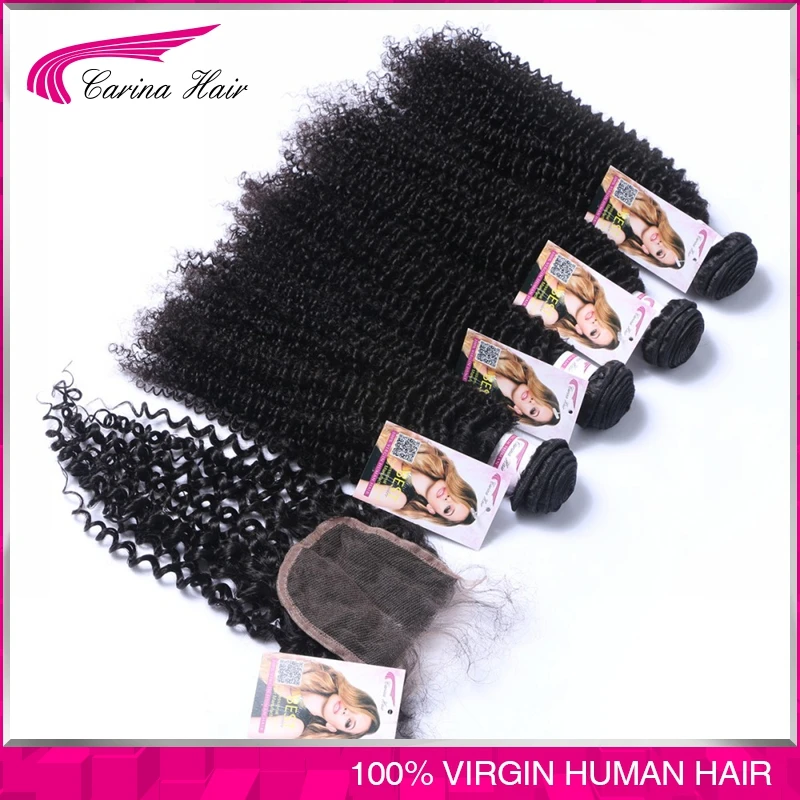 Малайзии девы волос с закрытием 4 связки малайзии вьющихся странный вьющиеся