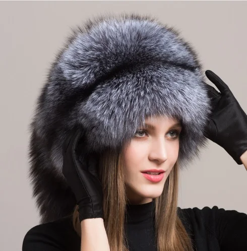 Winter Women Fur Cap Real genuine natural Fox Fur Hats Headgear Russian Outdoor Girls Beanies Cap ladies warm fashion cap