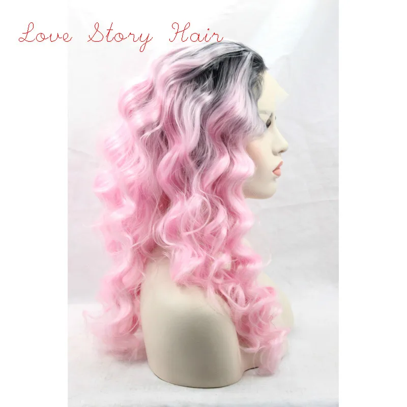 Hotselling 130density #black/pink synthetic lace front wigs heat resistant ombre pink wig natural hairline |