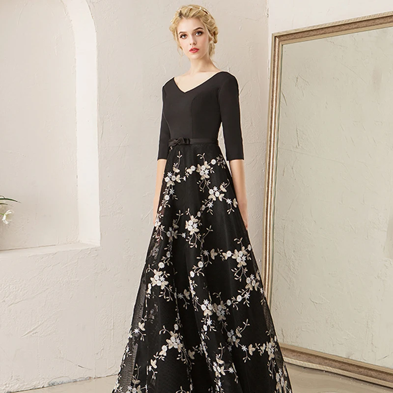 Это Yiiya вечернее платье сексуальное с v-образным вырезом Robe De Soiree длинные размера плюс с открытой спиной платья для выпускного вечера Половина рукава женское вечернее платье E564