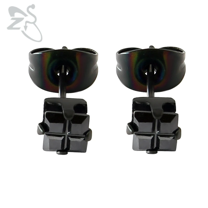 

4 Prong Setting Square Black Cz Zirconia Stud Earring Black Plated Stainless Steel Ear Stud Cartilage Helix Ear Piercing Jewelry