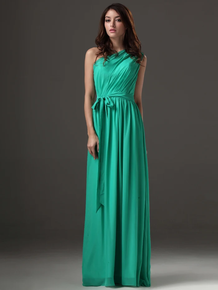 Зеленый одно плечо Бохо длинное платье подружки невесты длина до пола макси