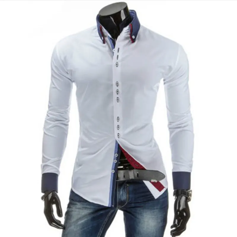 Новинка 2017 года Мужские Рубашки Высокое качество с длинным рукавом Slim Fit Мужская
